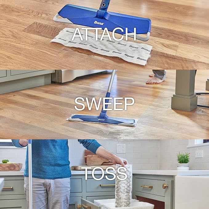 Bona Sweeping Pads for Multi-Surface Floors - 24 Count | Heavy-Duty & Disposable XL Microfiber Pads Sweep Away Dust, Dirt, & Pet Hair
