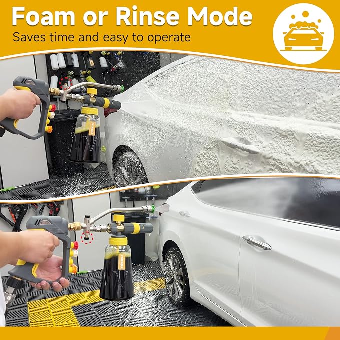 FIXFANS Foam Cannon Gun Dual Connector Accessory for Pressure Washer | Double Tip Attachment Soap Cannon with Power Washer Short Gun, Car Wash Foam Gun Kit, 1/4" Quick Connect, 5 Nozzle Tips