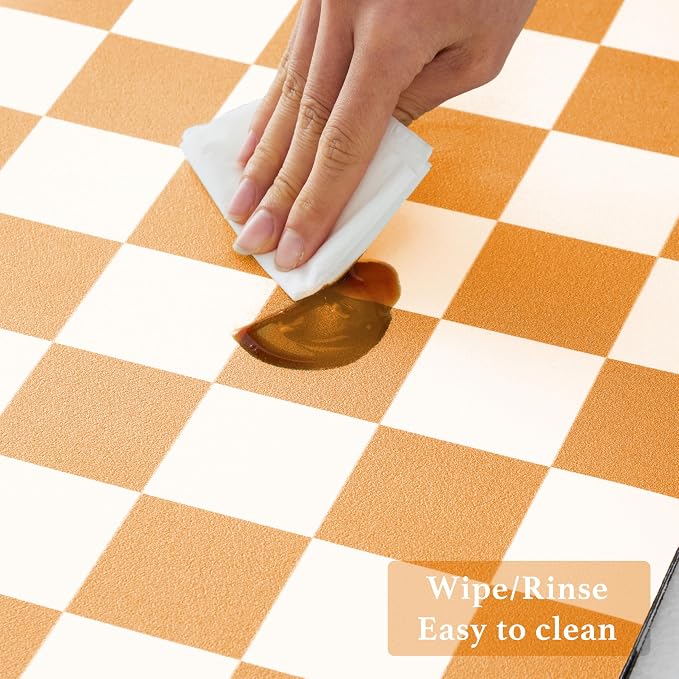 Ohocut Checkered Dish Drying Mat for Kitchen Counter, Coffee Bar Station Accessories, Retro Cute Aesthetic Modern Absorbent Drainer Mat Kitchen Drying Mat Easy Clean, Orange 16" x 24"