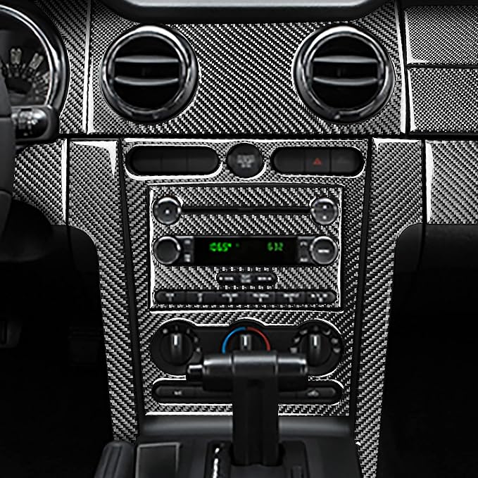 Real Carbon Fiber Trim for Ford Mustang GT Shelby Accessories | for 2005 2006 2007 2008 2009，Center Meter Instrument Central Console Cover Kit，Thick Overlay Sticker Decal，17PCs