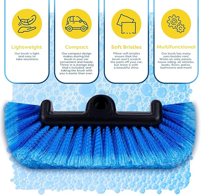 SCRUBIT 12" Car Wash Brush with Soft Bristles for Car Truck Boat Deck & House Cleaning, Exterior Washing Brush Connects with Pole & Hose, Storage Bag Included (Blue)