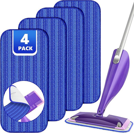 Reusable Mop Pads Compatible with Swiffer Wet Jet, Wet Jet Pads Refills for Swiffer Mop, Microfiber Replacement Pads for Hardwood Floor Cleaning, Dry Wet Mopping Cloths for 12" Wet Jet Refill, 4 Pack
