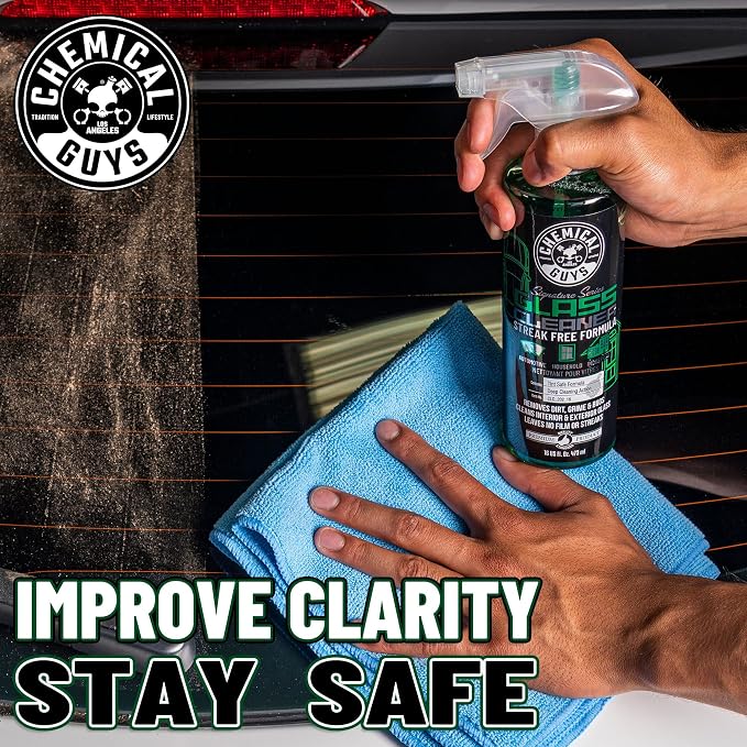 Chemical Guys, Signature Series Glass & Window Cleaner, Tint Safe, 16 oz | Ammonia-free and tint-safe, clears fingerprints, smoke film and grime from glass, mirrors and windshields