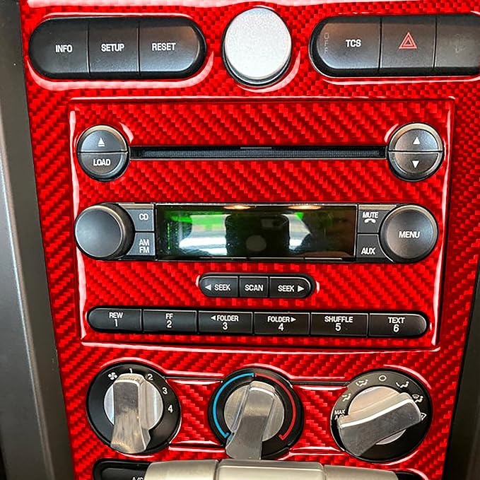 Red Real Carbon Fiber Trim for Ford Mustang Accessories | for GT Shelby 2005 2006 2007 2008 2009 Central Console Panel Cover Interior Thick Overlay Decal 4PCs
