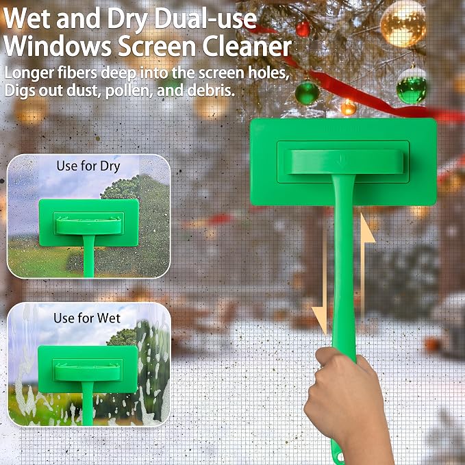 MyLifeUNIT Mesh Screen Cleaner, Detachable Window Screen Cleaning Brush | 2-Pack, 7.87-Inch Wide Brush Heads, Windows Screen Cleaner Washing Tool, Wet and Dry Dual-Use, One Brush Double Sides Clean