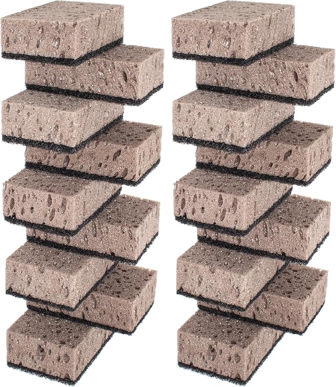 Taupe Multi Use Scrub Sponges. Made in Europe. 18 Pack, 4.3x2.8x1.4 inches. Best Odorless Durable Brown Heavy Duty Scrubber for Kitchen and Household Cleaning
