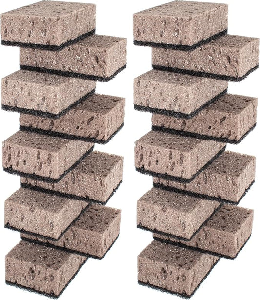 Taupe Multi Use Scrub Sponges. Made in Europe. 18 Pack, 4.3x2.8x1.4 inches. Best Odorless Durable Brown Heavy Duty Scrubber for Kitchen and Household Cleaning