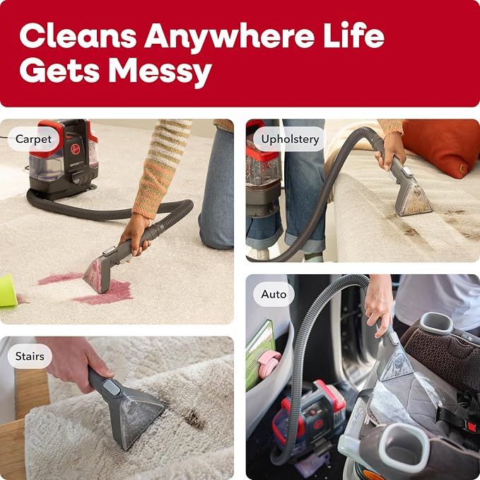 Hoover Spotless Mini Portable Spot Cleaner FH12300, Carpet and Upholstery Cleaner for Stairs, Furniture, Pet Messes and Cars, Compact Design, Easy Fill Tank, Self-Cleaning Hose, Lightweight