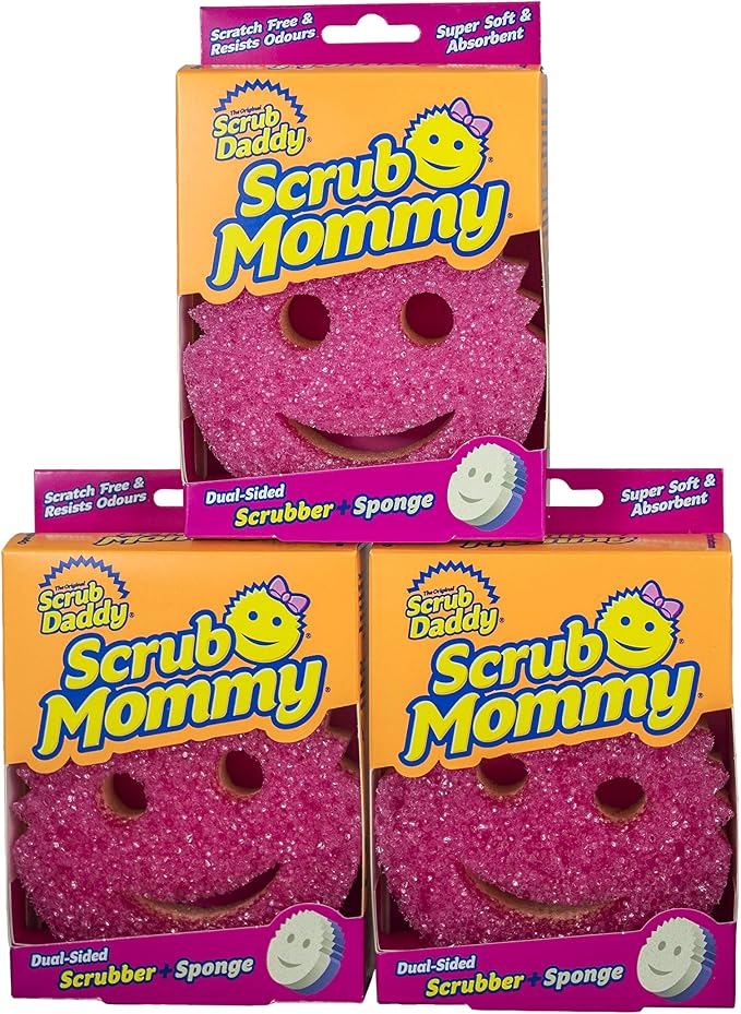 Scrub Daddy Scrub Mommy Dual Sided Cleaning Sponge 3 Pack - Firm Scrubber and Gentle Sponge - Pink