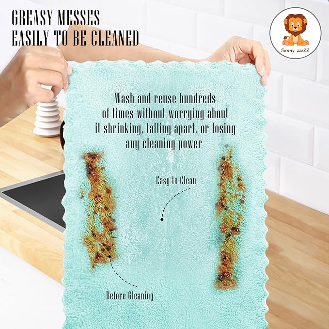24 Pack Kitchen Dishcloths - Does Not Shed Fluff - Reusable Dish Towels, Dish cloths, Super Absorbent Coral Fleece Cleaning Cloths, Nonstick Oil Washable Fast Drying, 10 x 20 Inch (Multicolor)
