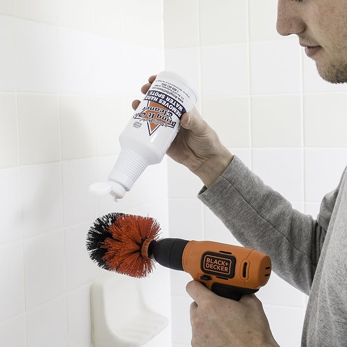 Bring It On Cleaner Hard Water Stain Remover + Grout Brush Cleaner Drill Brush Set, Shower Door, Tile Floor Cleaner, Great Baseboard Cleaner Tool Attachment 16 Fl Oz