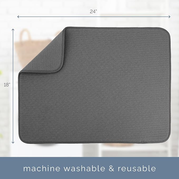 S&T INC. AURA Dish Drying Mat XL, 18” x 24”, Made from Recycled Materials, Absorbent Microfiber Kitchen Counter Mat, Dish Drying Pad for Dishes, Utensils, Pots and Pans, Extra Large, Charcoal