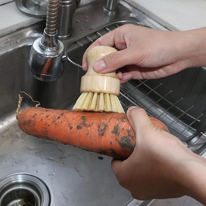 Bamboo Dish Scrub Brush, Kitchen Dish Scrubber Brush Set for Cleaning Dishes,Sink, Cast Iron Pan/Pot