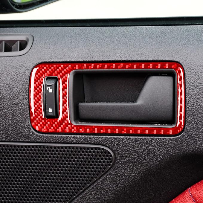 Red Real Carbon Fiber Trim for Ford Mustang Accessories | for GT Shelby 2005 2006 2007 2008 2009 Inner Door Handle Bowl Cover Interior Thick Overlay Decal