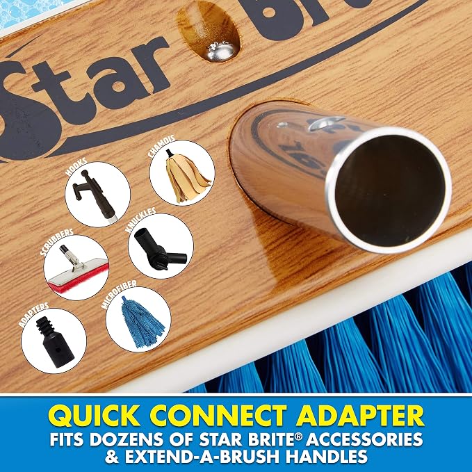 STAR BRITE 8" Premium Cleaning Brush - Synthetic Wood Block with Durable, High-Density Star Prene Fibers for Boat, RV & Auto Surfaces - Extend-A-Brush Handles - Medium Bristle, Blue (040171)