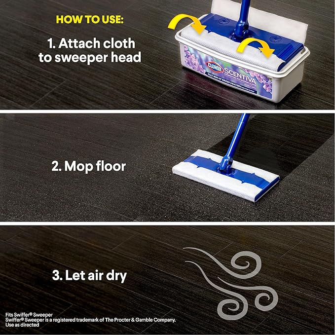 Clorox Scentiva Disinfecting Wet Mop Pad, Disposable Heads, Multi-Surface Floor Wipes, Lavender and Jasmine, 2 Packs, 24 Refills Per Pack (Package May Vary)