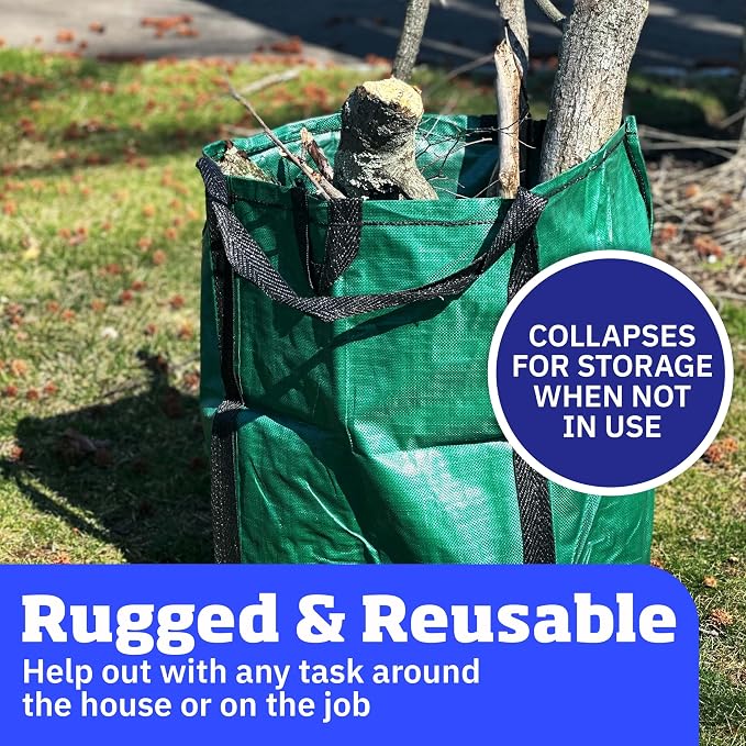 DURASACK Heavy Duty Home and Yard Bags, Green | 48-Gallon Reusable Self-Standing Lawn and Leaf Bags Garbage Can with Reinforced Handles