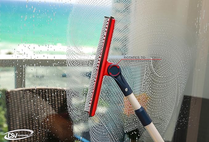 DSV Standard Professional Window Squeegee | 2-in-1 Window Cleaner Sponge and 10" Soft Rubber Strip with Extension Pole 50 Inch & 127 cm | Adjustable to Clean from Multiple Angles