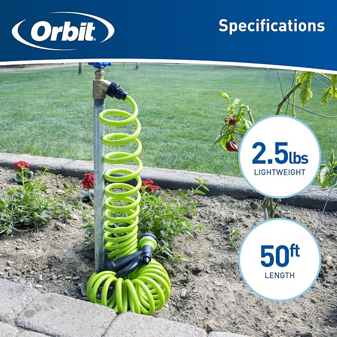 Orbit 27389 Coil Garden Hose, 50 Feet, with 8-Pattern Hose Nozzle (Green) (Pack of 10)