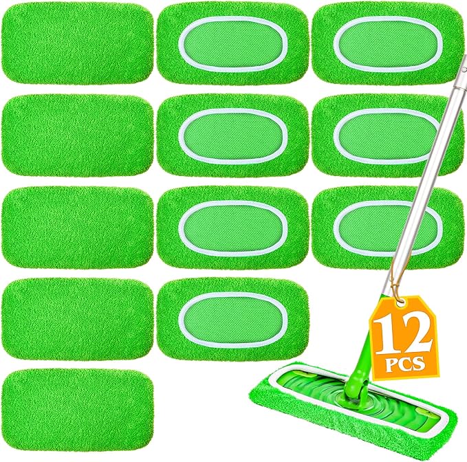 12-Pack Reusable Mop Pads Compatible with Sweeper Mop - 100% Coral Fleece Washable Refills - Microfiber Dry & Wet Sweeping Cloths for Multi-Surface/Hardwood Floor Cleaning