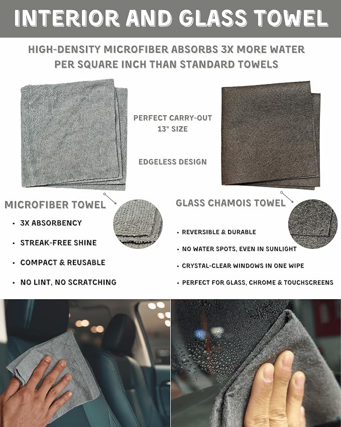 oesee 18Pcs Professional Car Interior Detailing Kit All-in-One Cleaning Tools for Windows, Dashboard, Vents, Windshield Cleaner Brush, Magic Sponge, Chamois Cloth, Detailing Brushes & Accessories