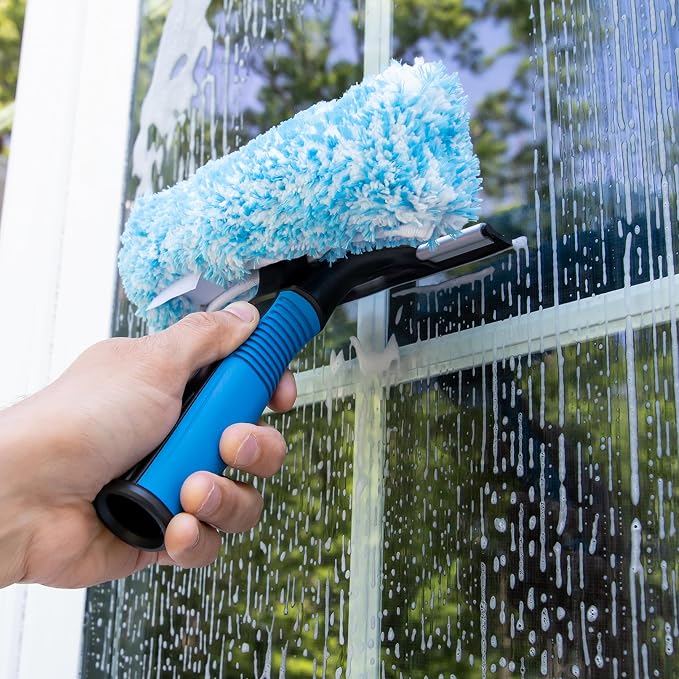 Unger Professional Connect and Clean 2-in-1 Squeegee and Scrubber, 6” Window Cleaning Tool, Commercial and Residential Use, Washer Cleaner Supplies to Remove Excess Water and Dry