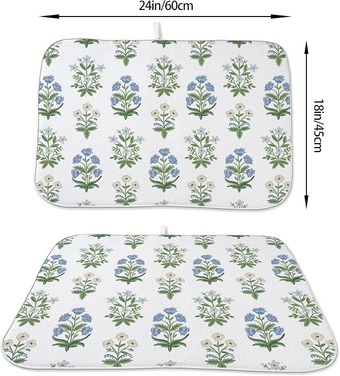 Spring Dish Drying Mat 18x24 Inches For Kitchen Counter Absorbent Floral 4 Kitchen Decoration Summer Floral Drying Mat For Home Kitchen,Dining Room,Office Decoration