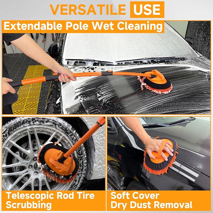 M MINGLE Pressure Washer Foam Cannon Kit, Car Wash Brush with Long Handle | Thick Foam Sprayer, Adjustable Foam Gun, 5 Multi-Angle Nozzles for All Cleaning Jobs, Universal Power Washer Fit