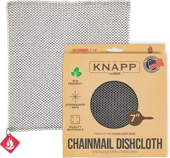 Knapp Made Chainmail Dishcloth 7”x5” - Replace Your Dirty Sponge - All Purpose Kitchenware, Pots & Pans Cleaner - Lasts a Lifetime