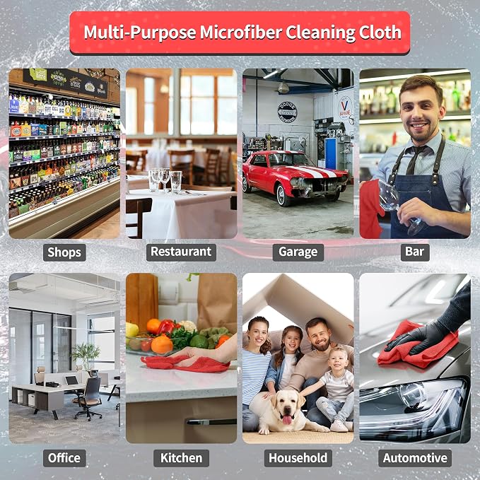Shop Towels Rags, 100 Pack Microfiber Cleaning Cloth Bulk Absorbent Detailing Rags, Lint-Free Microfiber Towels for Cars, Mechanic, Shop, Garage & Housekeeping 11.5"*11.5" Red