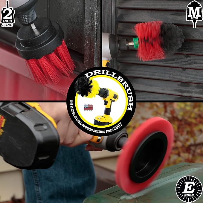 Deck Cleaning Brush Set - Brick and Stone Outdoor Scrubber Kit | Red Stiff 3 Piece Outdoor Power Scrubber Brush Kit - Garden Patio Scrubbing Tool - Concrete Scrubbing Tool Set