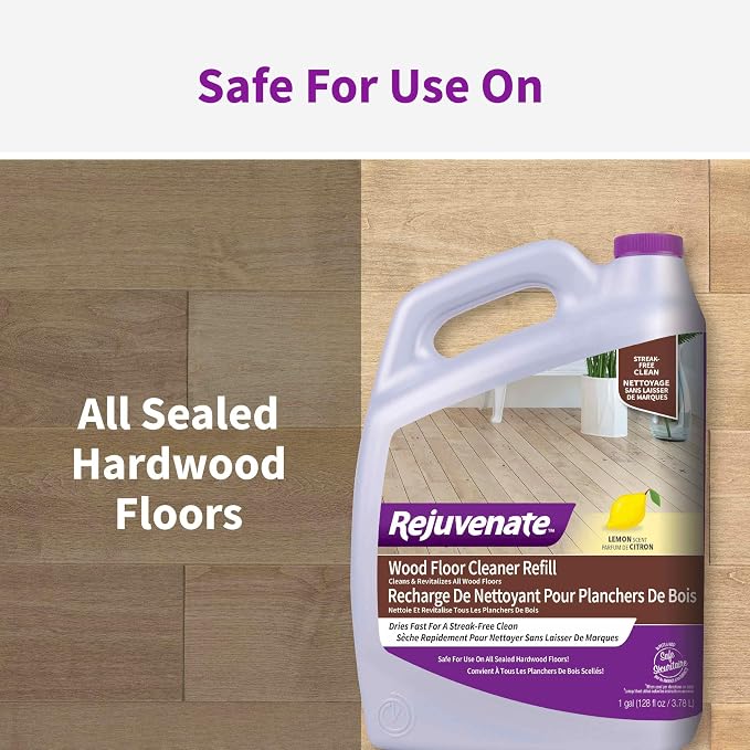 Rejuvenate Wood Floor Cleaner Refill, 1 Gallon, Cleans and Protects All Sealed Hardwood Floors and Dries Fast for a Streak-Free Clean | Cleans & Revitalizes Sealed Hardwood, Breaks Down Dirt & Grime; Refills 32oz Wood Floor Cleaner, Safe For Pets & Kids