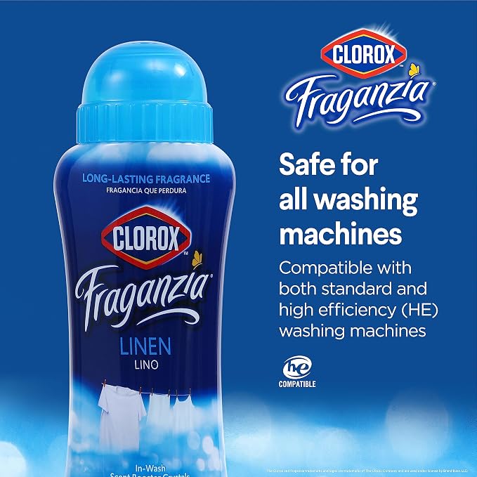 Clorox Fraganzia Laundry Scent Booster Crystals, In-Wash Fragrance Beads for Fresh-Smelling Clothes & Linens, Safe for All Fabrics & Colors, Linen Scent, 18 Oz, 2 Pack