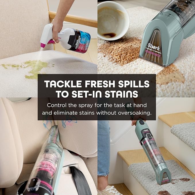 Shark StainForce Cordless Portable Spot, Stain, & Odor Remover System for Carpets, Area Rugs, Upholstery, Stairs, with Storage Caddy and Full-Size Cleaning Solution, HX101 (Renewed)