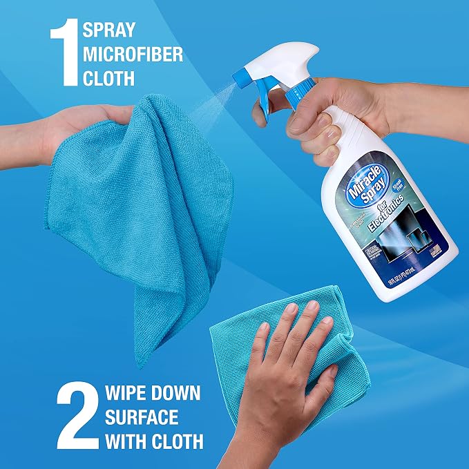 MiracleSpray for Electronics Cleaning, Safe Multisurface Cleaner for Any TV, Phone, Monitor, Keyboard, Screen, Computer, Includes Microfiber Towel - 16 Ounce Kit (Pack of 2)