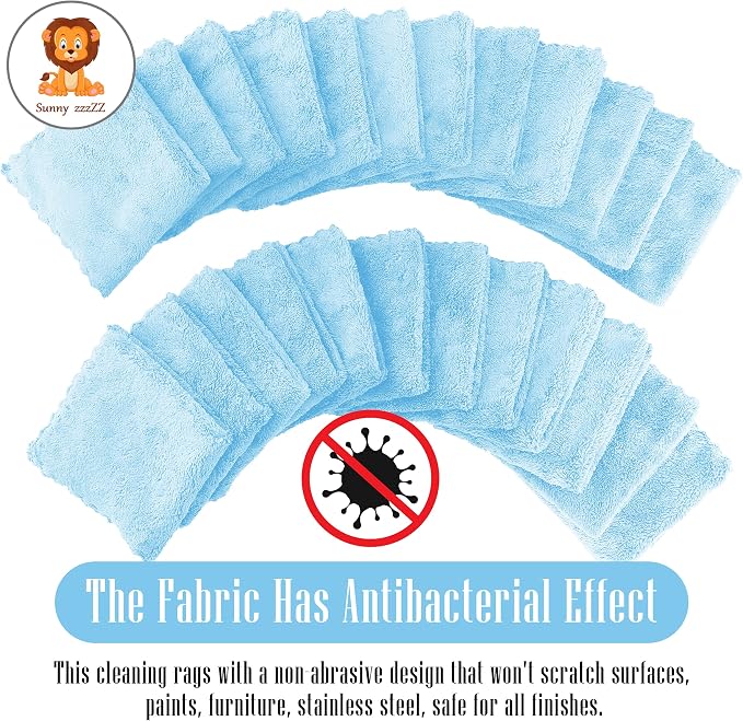 Sunny zzzZZ 24 Pack Kitchen Dishcloths - Does Not Shed Fluff - Reusable Dish Towels, Dish Cloths, Super Absorbent Coral Fleece Cleaning Cloths, Washable Fast Drying, 10 x 10 Inch (Aquamarine)