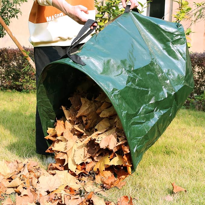Gardzen 2 Pack 53 Gallon Dustpan Style Yard Waste Bags Reusable | Heavy Duty Collapsible Garden Leaf Bags with PE Material for Leaves, Grass Clippings and Lawn Debris, PE Fabric
