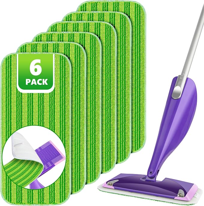 Reusable Mop Pads Compatible with Swiffer Wet Jet, Wet Jet Pads Refills for Swiffer Mop, Microfiber Replacement Pads for Hardwood Floor Cleaning, Dry Wet Mopping Cloths for 12" Wet Jet Refill, 6 Pack
