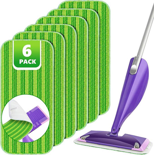 Reusable Mop Pads Compatible with Swiffer Wet Jet, Wet Jet Pads Refills for Swiffer Mop, Microfiber Replacement Pads for Hardwood Floor Cleaning, Dry Wet Mopping Cloths for 12" Wet Jet Refill, 6 Pack