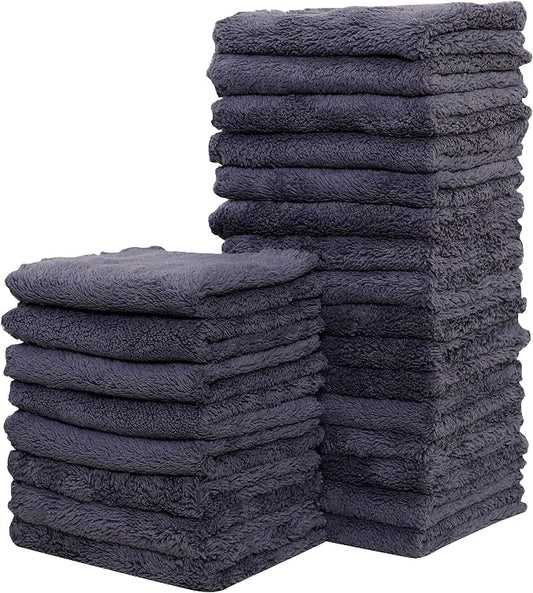Sunny zzzZZ 24 Pack Kitchen Dishcloths - Does Not Shed Fluff - Reusable Dish Towels, Dish Cloths, Super Absorbent Coral Fleece Cleaning Cloths, Nonstick Oil Washable Fast Drying, 7 x 9 Inch (Grey)