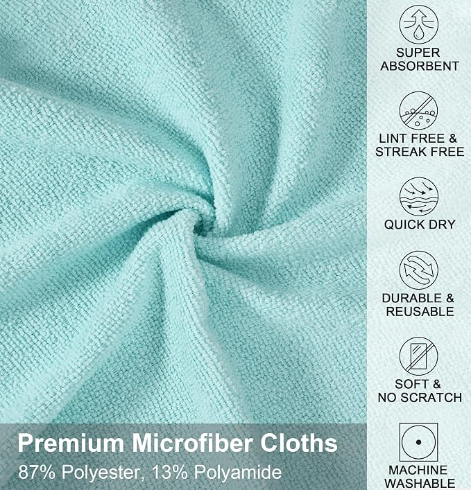 UPSTAR Microfiber Cleaning Cloth, Reusable Paper Towels Rolls, 50 Packs 12x12 inch Cleaning Rags for Washing Dishes, Kitchen, Bathroom, Car, Blue