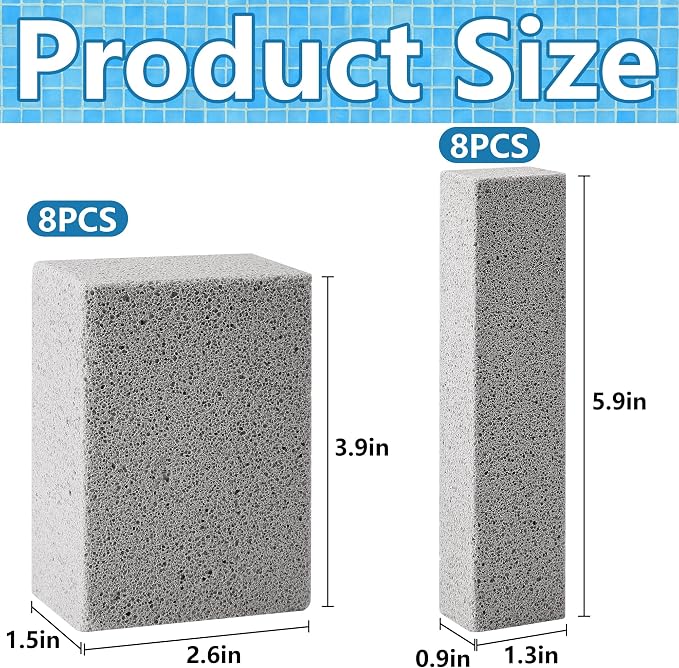 16 Pcs Pools Pumice Stone, 2 Size Pool Cleaning Pumice Block, Pools Tile Cleaner Stone for Swimming Pool Spa Kitchen Bathroom Stain and Rust Removing