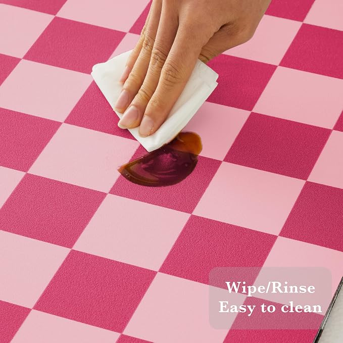 Ohocut Checkered Dish Drying Mat for Kitchen Counter, Coffee Bar Station Accessories, Retro Cute Girly Pink Aesthetic Modern Absorbent Drainer Mat Kitchen Drying Mat Easy Clean, Hot Pink 16" x 24"