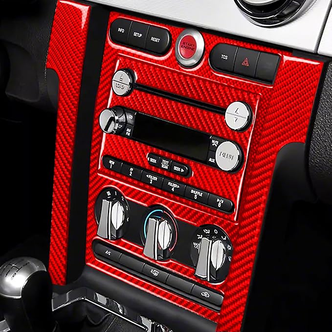 Red Real Carbon Fiber Trim for Ford Mustang Accessories | for GT Shelby 2005 2006 2007 2008 2009 Co-Pilot Central Console Instrument Cover Strip Interior Thick Overlay Decal