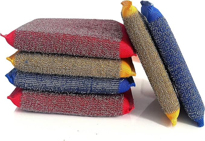 Steel Wool Scrubber Kitchen Sponges - 6 Pack Kitchen Dish Sponges Scrubbers, Non-Scratch Microfiber sponges for Cleaning, Pots and Pans Scrub Sponge