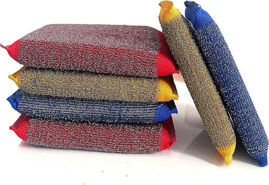 Steel Wool Scrubber Kitchen Sponges - 6 Pack Kitchen Dish Sponges Scrubbers, Non-Scratch Microfiber sponges for Cleaning, Pots and Pans Scrub Sponge