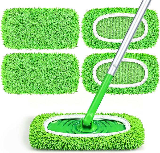 HOMEXCEL Reusable Microfiber Mop Pads Compatible with Sweeper Mop, Dry & Wet Sweeping Cloths, Washable Wet Pads Refill for Multi-Surface/Hardwood Floor Cleaning, Pack of 4