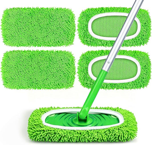 HOMEXCEL Reusable Microfiber Mop Pads Compatible with Sweeper Mop, Dry & Wet Sweeping Cloths, Washable Wet Pads Refill for Multi-Surface/Hardwood Floor Cleaning, Pack of 4
