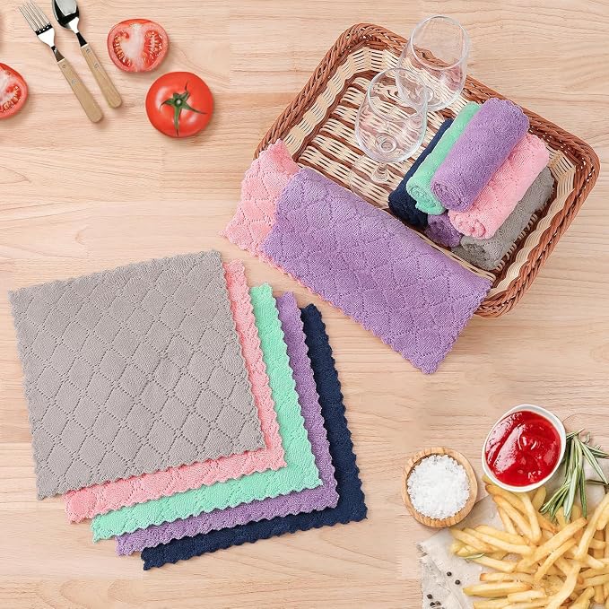 Homaxy 12 Pack Kitchen Dish Cloths (10 x 10 Inches, Pink), Super Soft and Absorbent Coral Velvet Dish Towels, Nonstick Oil Fast Drying Microfiber Cleaning Cloth, No Lint Household Dishcloths