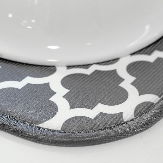 S&T INC. Dish Drying Mat, 2 Pack, 16" x 18", Large, Grey and Grey Trellis | Absorbent Microfiber, 2PK Kitchen Counter Mat for Dishes, Utensils, Pots and Pans, Machine Washable